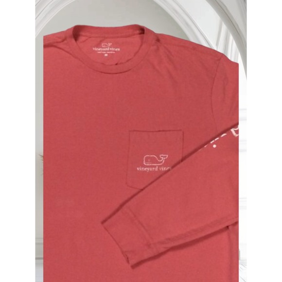 Vineyard Vines Men's Long Sleeve Pocket T-Shirt Whale Logo Red Salmon Large - Picture 1 of 7